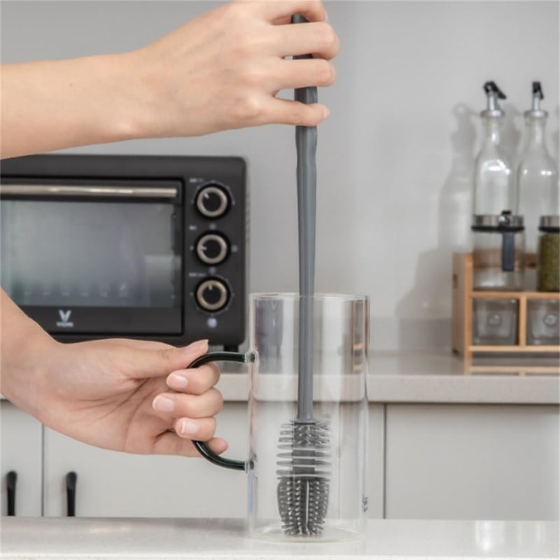 EYAKEG Silicone Soft Bristle Water Bottle Cleaner Brush with Extra Long Handle for Flasks, Tumbler, Glassware, Sports Bottles, Baby Bottles, Vases, Narrow Neck, Gray - Image 3